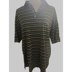Ben Hogan L Striped Polo Shirt Black & Green Short Sleeve Golf Top